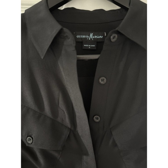 Guess Tops - Marciano by Guess Black 100% Silk Blouse Small Utility Pocket Button Down EUC